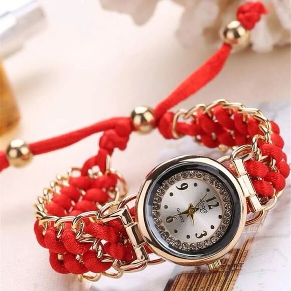 Fashion Women Rhinestone Braided Rope Bracelet Quartz Analog Wrist Watch - Picture 1 of 2